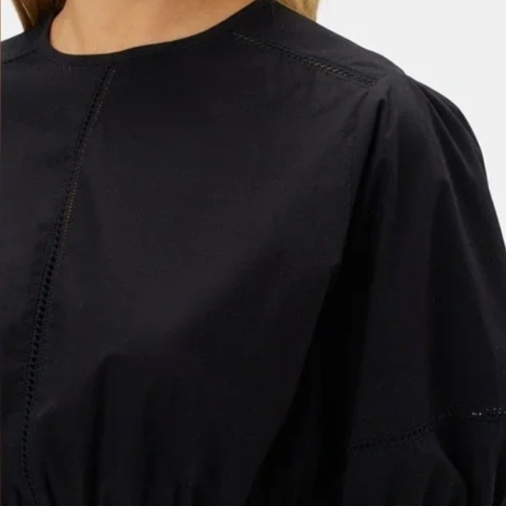 Amour Vert Lisa Organic Cotton Poplin Top Black Eyelet Crop in Large, New - Picture 2 of 9